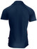 A navy blue polo shirt featuring side panels in contrasting colours and a logo on the back.