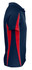 A navy polo shirt featuring red side panels and a logo.
