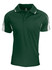 A dark green polo shirt with white accents and a logo on the upper chest. Short sleeves and a classic collar design.