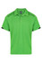 A bright green polo shirt featuring black accents and a logo on the chest area.