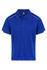 A blue polo shirt with white accents and a branded label on the collar.