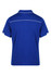 A blue polo shirt featuring a white trim, with a collar and short sleeves. The back view displays a simple design.