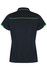 A navy polo shirt featuring green accents and a logo on the back. Suitable for casual or active wear.