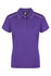 A purple polo shirt with a collar, button placket, and contrast detailing on the sleeves, featuring a logo.