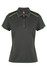 A dark grey polo shirt featuring green accents and a collar, with a logo on the front.