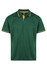 A green polo shirt with yellow accents and a logo on the chest area.