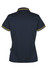 A dark navy polo shirt with yellow trim, featuring a collar and short sleeves. It includes a logo branding.