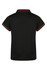 A black polo shirt for kids with red trim on the collar and sleeves; features a logo.