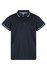 A dark navy polo shirt with light blue accents and a logo on the chest. Short sleeves and a classic collar design.