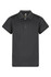 A black polo shirt with a collar and three buttons, featuring a small logo on the label.