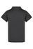 A black polo shirt with short sleeves and a collar, featuring a logo on the back.