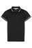 A black polo shirt for kids featuring a collar and short sleeves, with contrasting white trim and a logo.