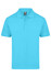 A turquoise polo shirt with a collar, featuring three buttons and a branding label.