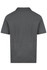 A grey polo shirt with short sleeves and a collar, featuring a logo on the back.