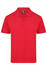 A red polo shirt with a collar and three buttons, featuring a small logo on the label.