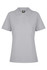 A grey polo shirt with a collar and three-button placket, featuring a logo on the label.