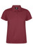 A burgundy polo shirt with a collared neckline and button placket, featuring a small logo on the chest.