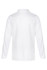A white long-sleeve polo shirt with a classic collar and a plain back design. It features a logo.