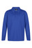 A long-sleeve polo shirt in bright blue with a collar and a button placket. It features a logo at the neck.