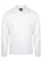 A white long-sleeve polo shirt featuring a collar and a logo. Suitable for casual wear or active use.