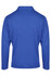A blue long-sleeve polo shirt with a collar, featuring a branding logo on the back.