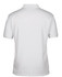 A white polo shirt with a collar and short sleeves, featuring a logo on the back.