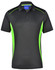Men's short-sleeve polo shirt in black with vibrant green contrast panels and a logo on the chest.