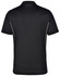 A black polo shirt with contrast detailing and a logo on the neckline. The back view shows a smooth, sleek fabric.