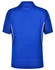 A blue Kids' Cooldry S/S Contrast Interlock Polo shirt featuring white piping and a logo on the back.