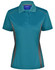 Ladies' polo shirt in teal with contrasting grey side panels and a collar. Features a logo on the chest.