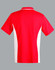 A red and white short-sleeved polo shirt featuring a branded logo on the front.