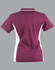 A maroon polo shirt with white contrast panels and a collar, featuring a logo on the front.