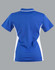 A blue and white contrast polo shirt featuring a logo, designed for women.