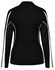 A long sleeve polo shirt in black with white accents, featuring a logo on the back.