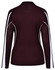 A long sleeve polo shirt in maroon with white side accents and a logo.