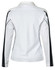 A long sleeve polo shirt in white with black detailing and a mesh back, featuring a logo.