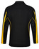 A black long sleeve polo shirt with yellow accents and a logo on the chest area. Features mesh panels on the sleeves.
