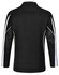 A black long sleeve polo shirt featuring mesh panels and white detailing, with a logo on the back.