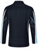 A black long sleeve polo shirt featuring light blue accents and mesh sides, with a logo on the back.