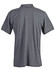 A grey polo shirt with a classic collar and short sleeves, featuring a logo on the side.