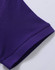 A close-up of a purple polo shirt sleeve, featuring a branded logo and textured fabric.