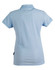 A light blue ladies' polo shirt featuring a collar and rolled sleeves, with a logo on the side.