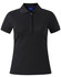 A grey ladies' polo shirt with a collared neckline and short sleeves, featuring a logo on the chest.