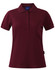 A red ladies' polo shirt with a collar, short sleeves, and a logo on the side.