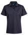 A navy blue ladies' polo shirt with a classic collar and short sleeves. It features a logo on the label.