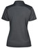 A dark grey ladies' polo shirt with a collar and a logo on the back.