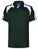 A dark green polo shirt with white accents and a buttoned collar. It features a logo on the chest area.