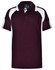 A maroon polo shirt with white accents and a logo on the chest. Features a classic collar and buttons.