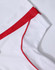 A kids' short-sleeve polo in white with red accents and a logo. Features breathable fabric for comfort.