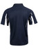 A navy polo shirt featuring white side panels and a collar, designed for kids. It has a logo on the chest.